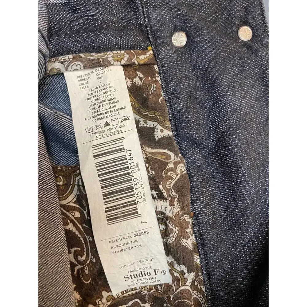 Studio F Jeans Premium Denim Womens Sz 12 Tall Studded Design Made‎ in Columbia